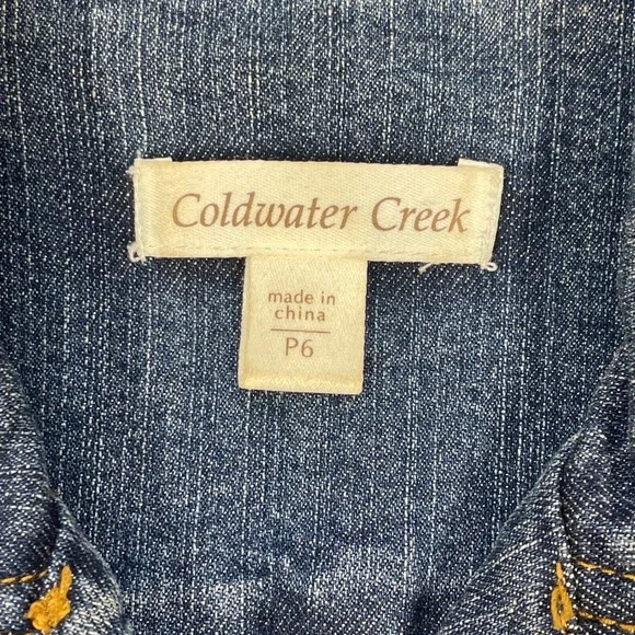 Coldwater Creek Blue Denim Jacket Tweed Fringe Trim Women Size P6 - Picture 3 of 9